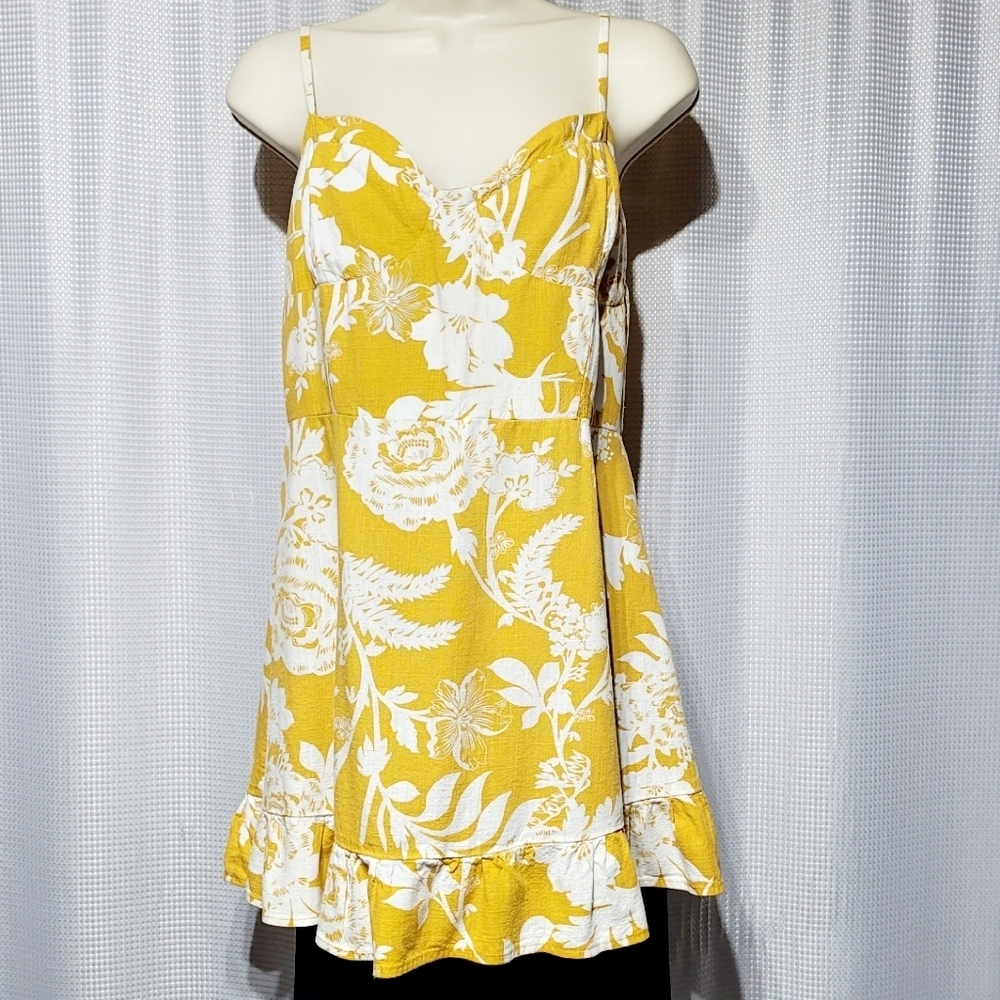 Wild Fable Golden Yellow Floral Ruffled Mini Dress (XL)